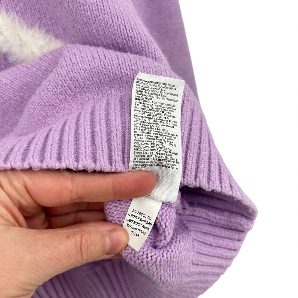 Coquette Bow Cropped Sweater XL Lavender Fuzzy Graphic Soft Girl Indie Cute Twee